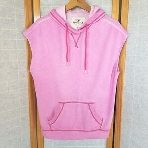 Hollister Muscle Hoodie Sweatshiry Top Size XS Pink Distressed Cap Sleeve